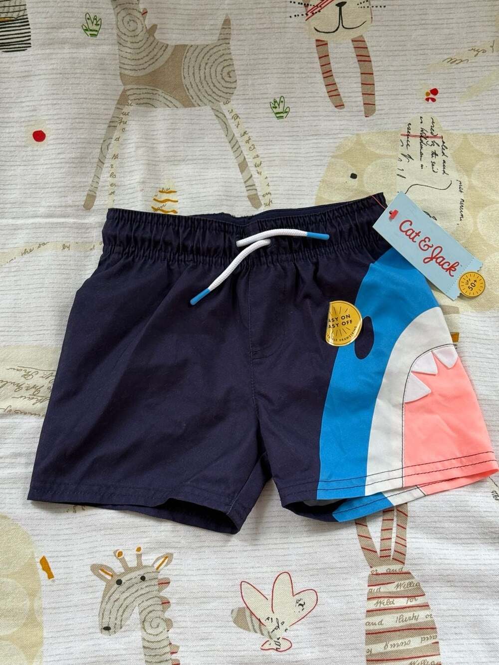 Cat & Jack Toddler Boys' Shark Print Swim Trunks Navy 2T
